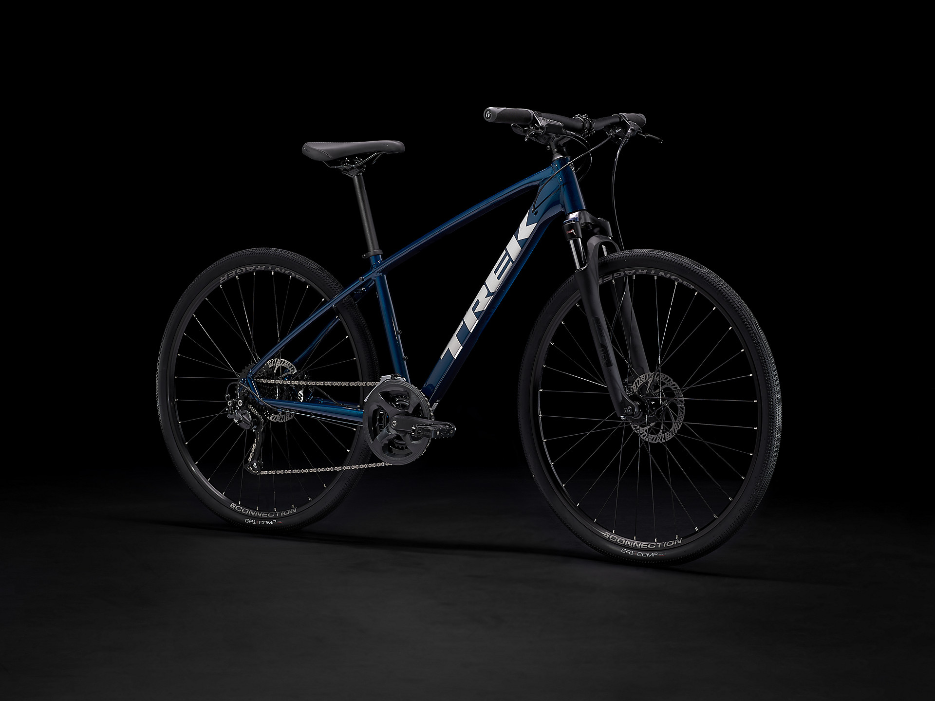 Image of a blue Trek Dual Sport 2 hybrid bike